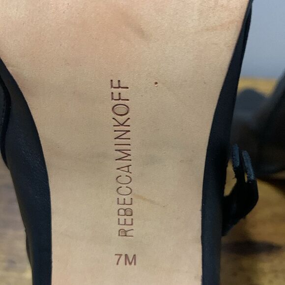 Rebecca Minkoff AIDAN LEATHER POINT-TOE BLOCK-HEEL MULES IN BLACK Size 7 - Picture 5 of 7